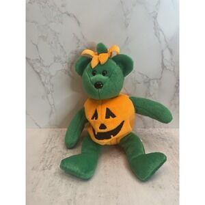 Retired 2003 TY Halloween Beanie Baby "TRICKY" the Bear - Pumpkin Costume. 9"